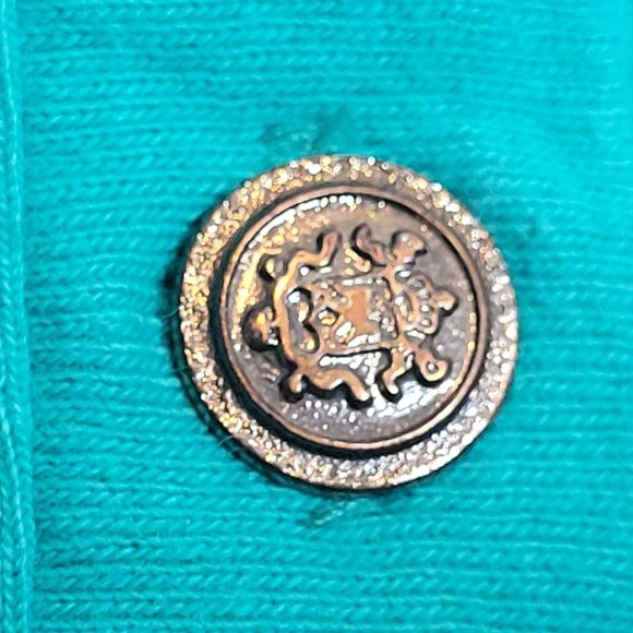 Vintage 80s Button Up Crop Top Short Sleeve Shirt Teal Green Shoulder Pads Large - Picture 2 of 10